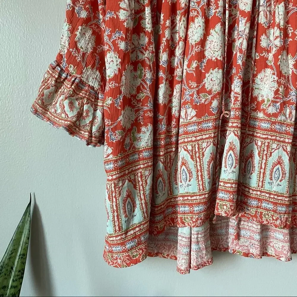 Free People Moonlight Dance Red Orange Boho Printed Tunic
